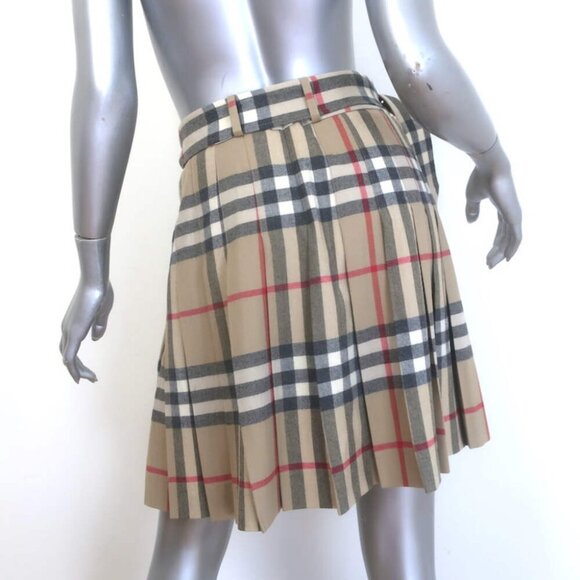 Burberry Nova Check Belted Pleated Skort Beige Stretch Wool Size Small - Picture 7 of 12